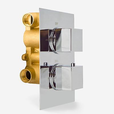 Temel Bathroom Shower Set Chrome Thermostatic Mixer Valve Head Square Design