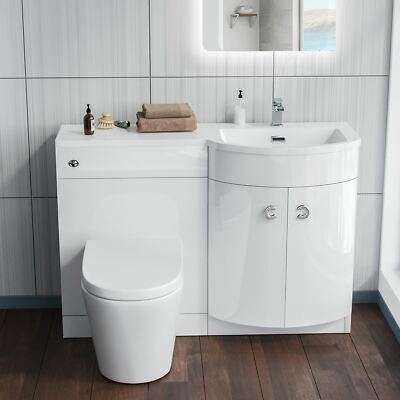 Dene White 1100mm Bathroom P-Shape RH Basin Vanity Unit WC BTW Toilet