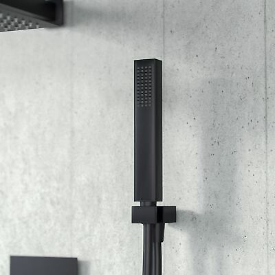 Temel Black Matt Square Rainfall Shower Head with Hand Held Thermostatic Valve