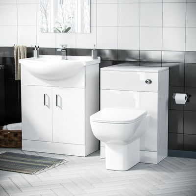Ellen 650mm Cloakroom Basin Vanity Sink Unit & Back To Wall Toilet Suite