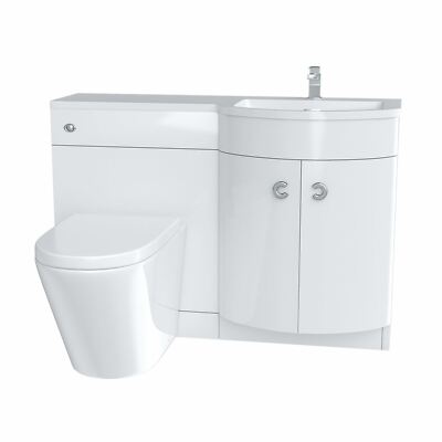 Dene White 1100mm Bathroom P-Shape RH Basin Vanity Unit WC BTW Toilet