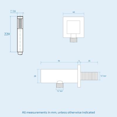 Temel Matte Black Voilet 2 Dial 2 Outlet Square Concealed Thermostatic Mixer Valve, Shower Head & Handset
