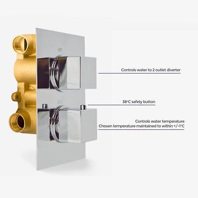 Temel Thermostatic Concealed Shower Mixer Bathroom Square Slim Chrome Head 300mm