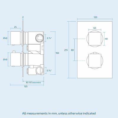 Temel 2 Dial 2 Way Square Concealed Thermostatic Mixer Valve Abs Shower Hand Held Kit