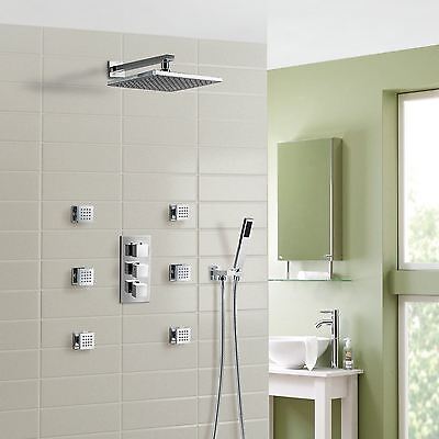 3 Way Square Concealed Thermostatic Mixer Valve Handheld Shower Body Jet | Olive