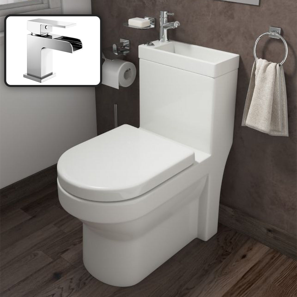 2 In 1 Compact Close Coupled Toilet and Basin Combo Space Saver with Waterfall Mono Mixer Tap