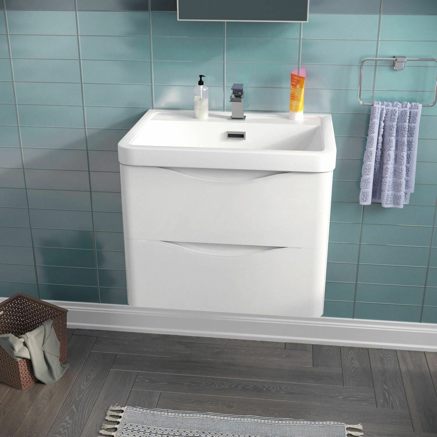 Merton 600mm Wall Hung Vanity Basin Unit White