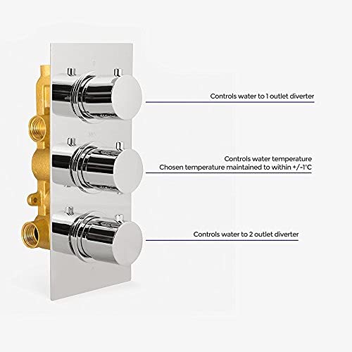 Lily Round 3 Dial 3 Way Brass Concealed Thermostatic Shower Mixer Valve Chrome