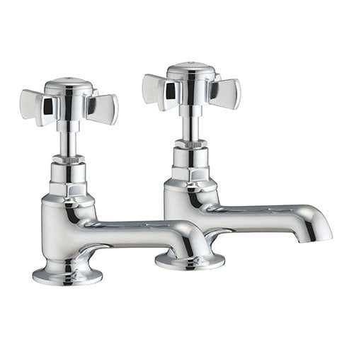Edwardian Twin Basin Taps & Bath Shower Mixer Tap Chrome