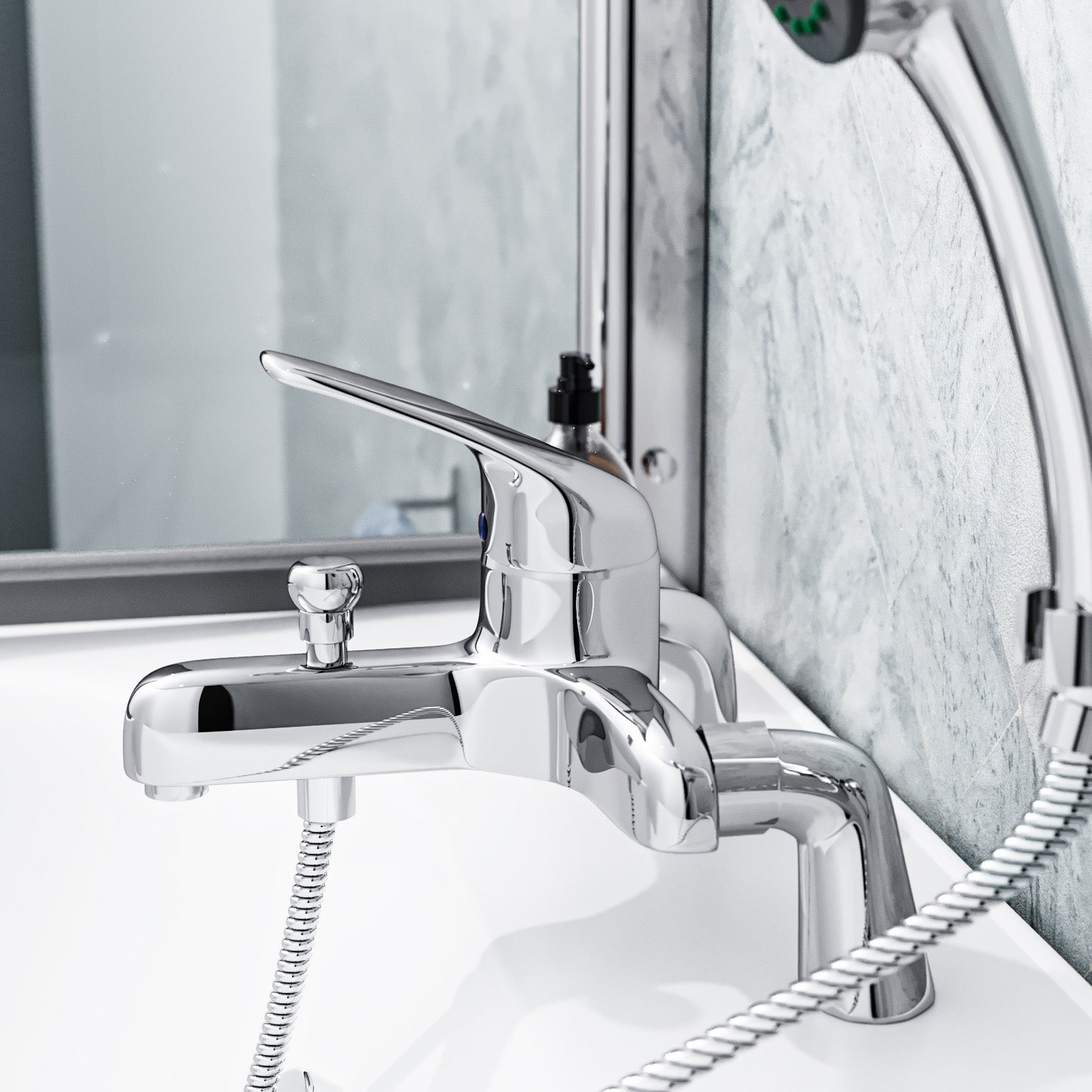 Studio Modern Chrome Basin Sink Mono Mixer Tap & Bath Shower Mixer Tap Set