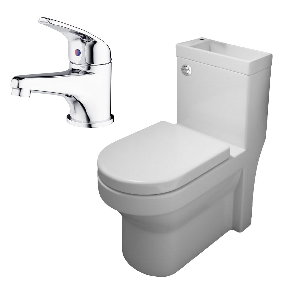 2 In 1 Compact Close Coupled Toilet and Basin Combo Space Saver Unit with Mono Mixer Tap