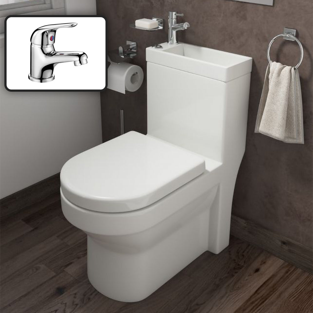 2 In 1 Compact Close Coupled Toilet and Basin Combo Space Saver Unit with Mono Mixer Tap