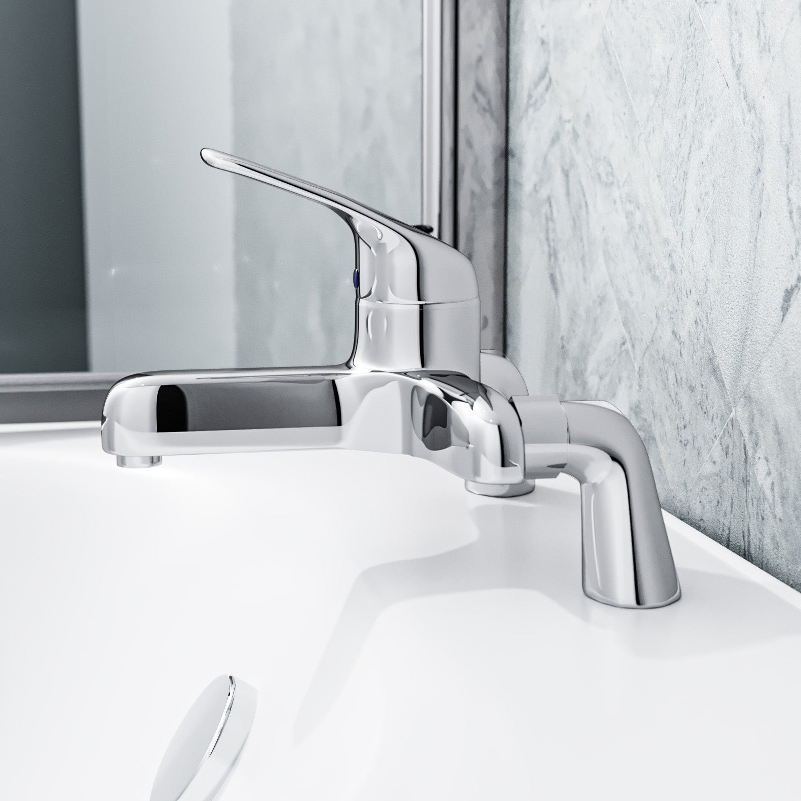 Studio Bathroom Set Of Basin Twin Taps and Deck Mounted Bath Filler Tap