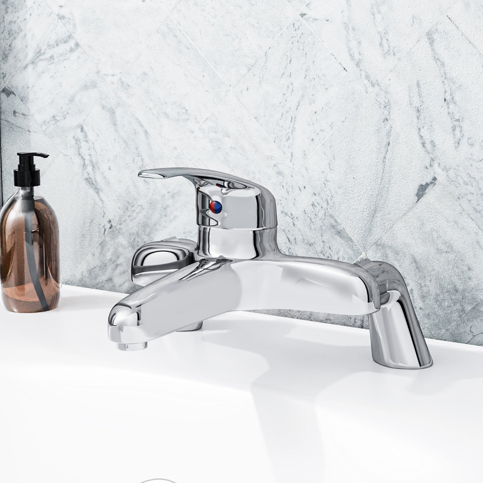 Studio Modern Chrome Bathroom Basin Mono Mixer Tap & Deck Mounted Bath Filler Tap