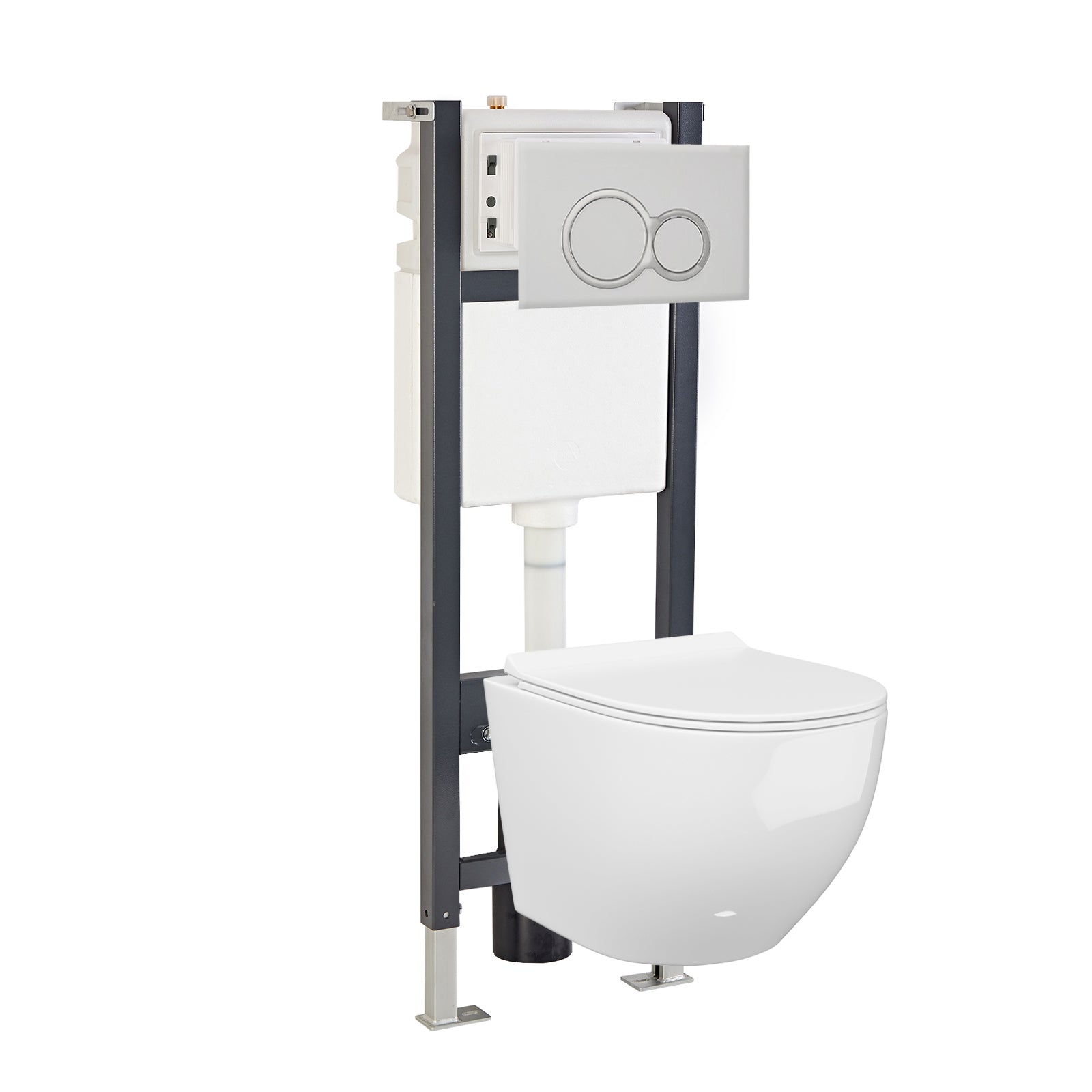 White Modern Round WH Toilet Concealed Frame & Round Button Flush Plate