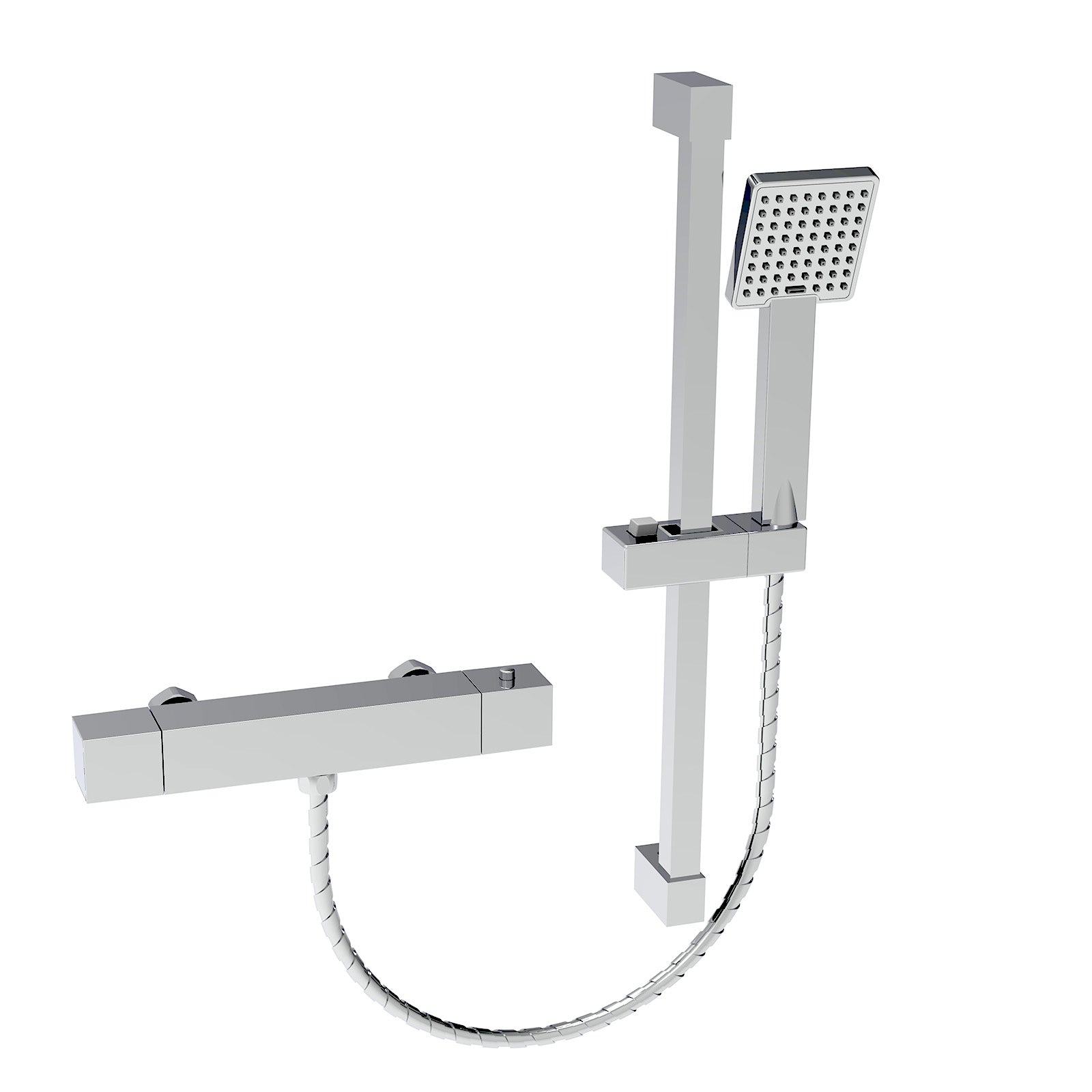 Chrome Square Thermostatic Mixer With Slider Rail & Handset