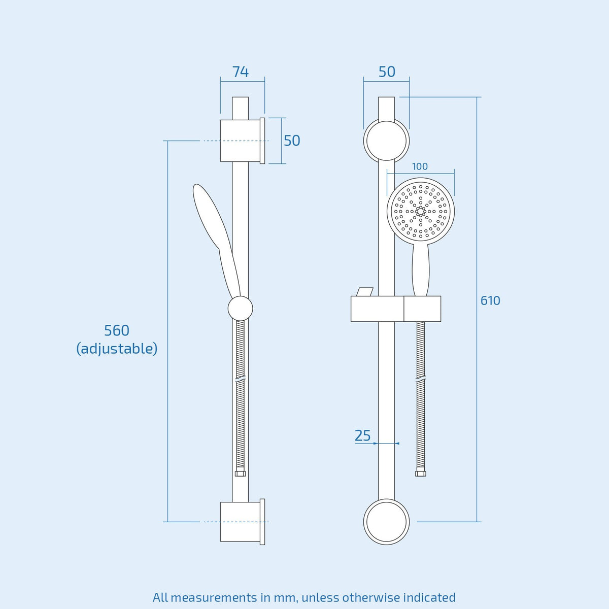 Round Matte Black Thermostatic Shower Bar with Shower Slider Rail Kit