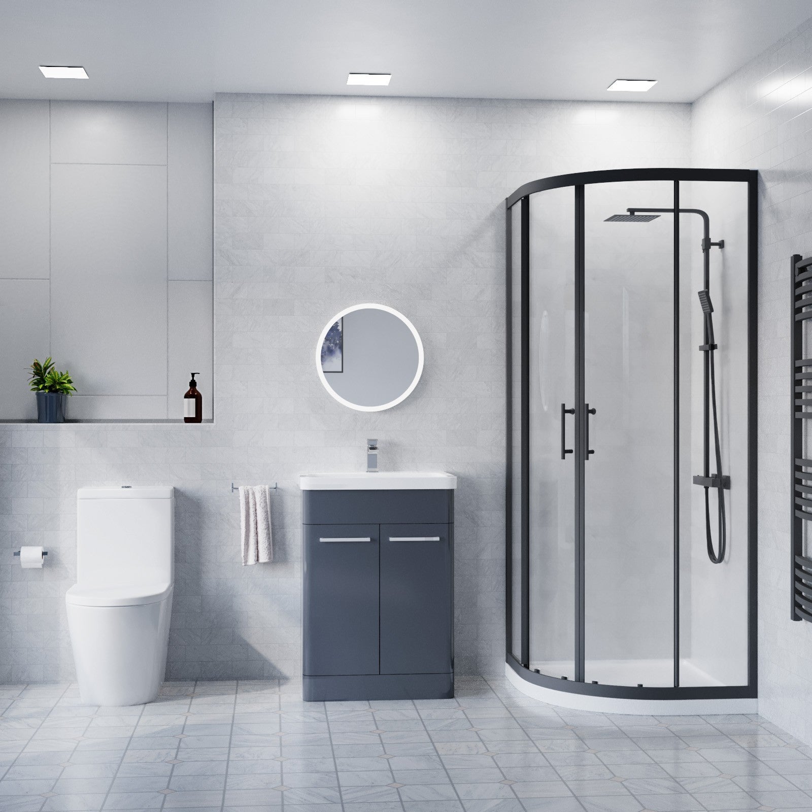 AFERN 600mm Vanity with Close Coupled Toilet & 900mm Quadrant Screen with Tray