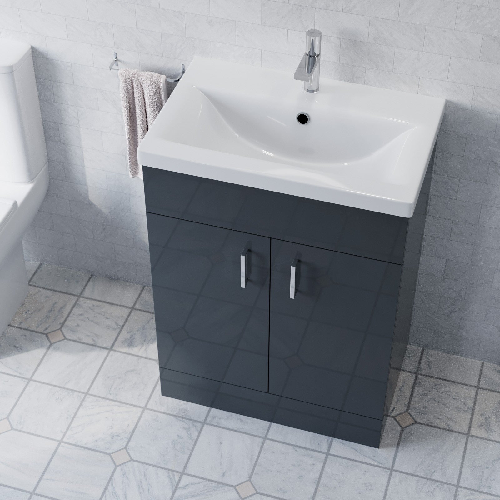 600mm Floor Standing Anthracite Cabinet With Basin & Toilet, 800mm Quadrant Screen