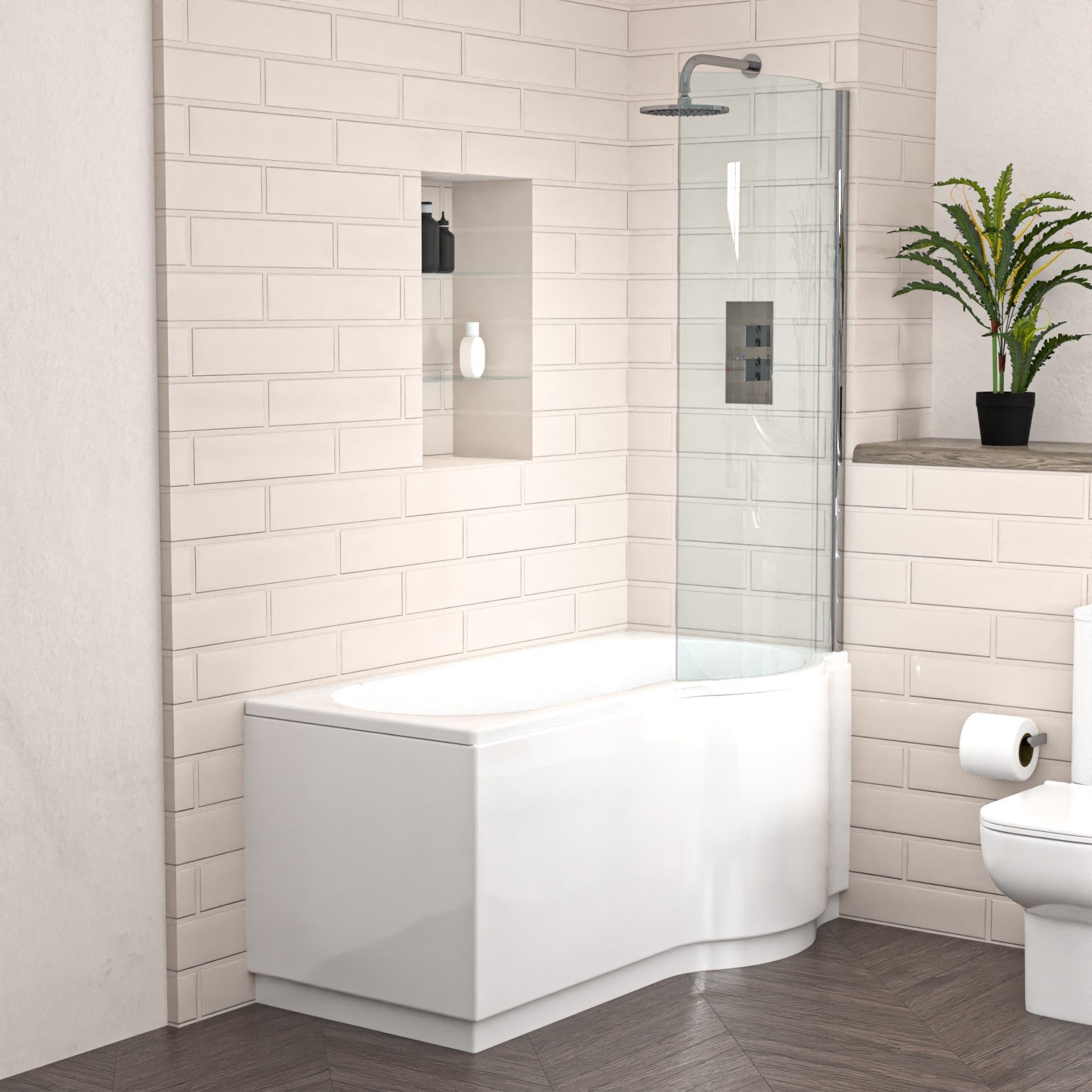 P-Shaped Right Hand Bath Set, Panel, Bath Screen, CC Toilet, 600mm Freestanding Vanity