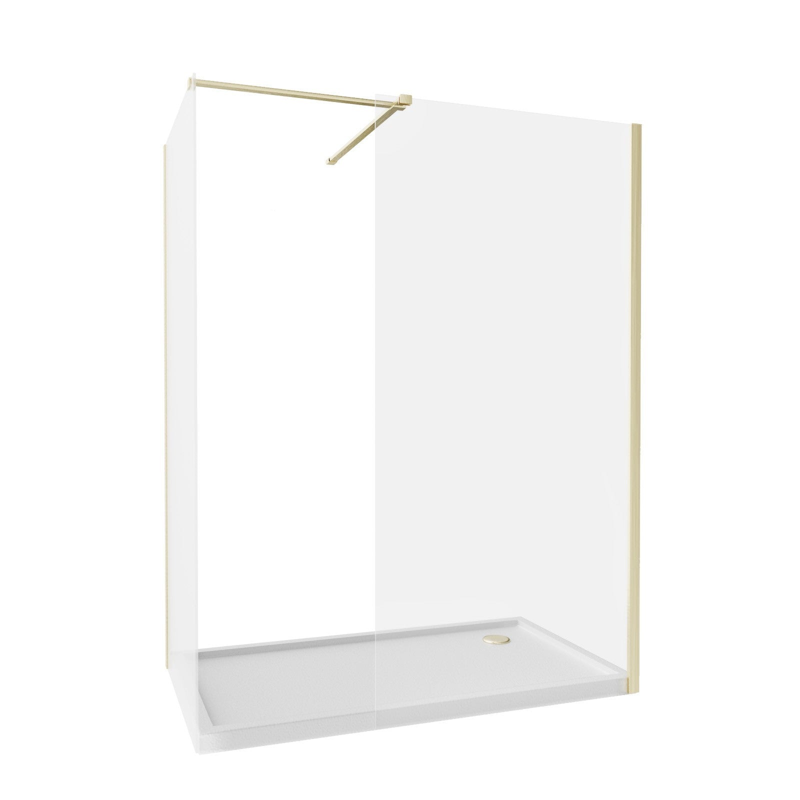Brushed Brass 1400 x 800mm Wet Room Screen 8mm Tempered Glass with Tray