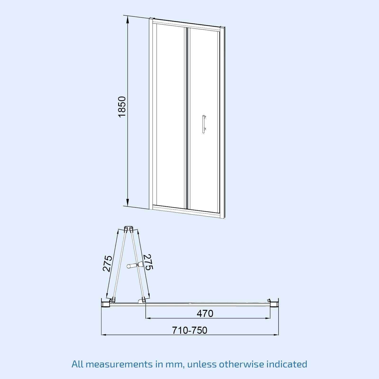 Brushed Brass 760mm Bi-fold Shower Door 760mm Side Panel Glass With Tray