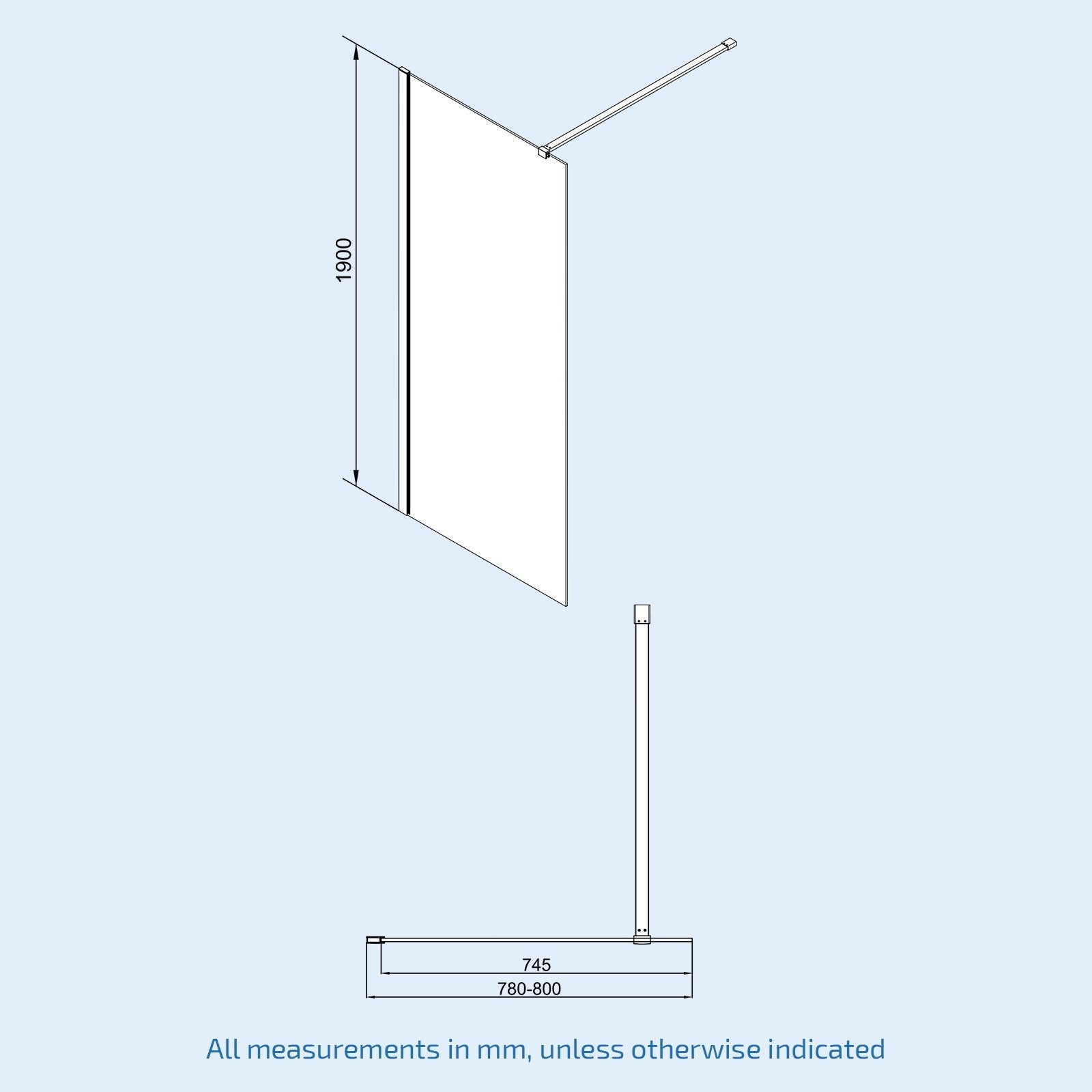 Chrome 1400 x 800mm Wet Room Screen 8mm Tempered Glass with Tray