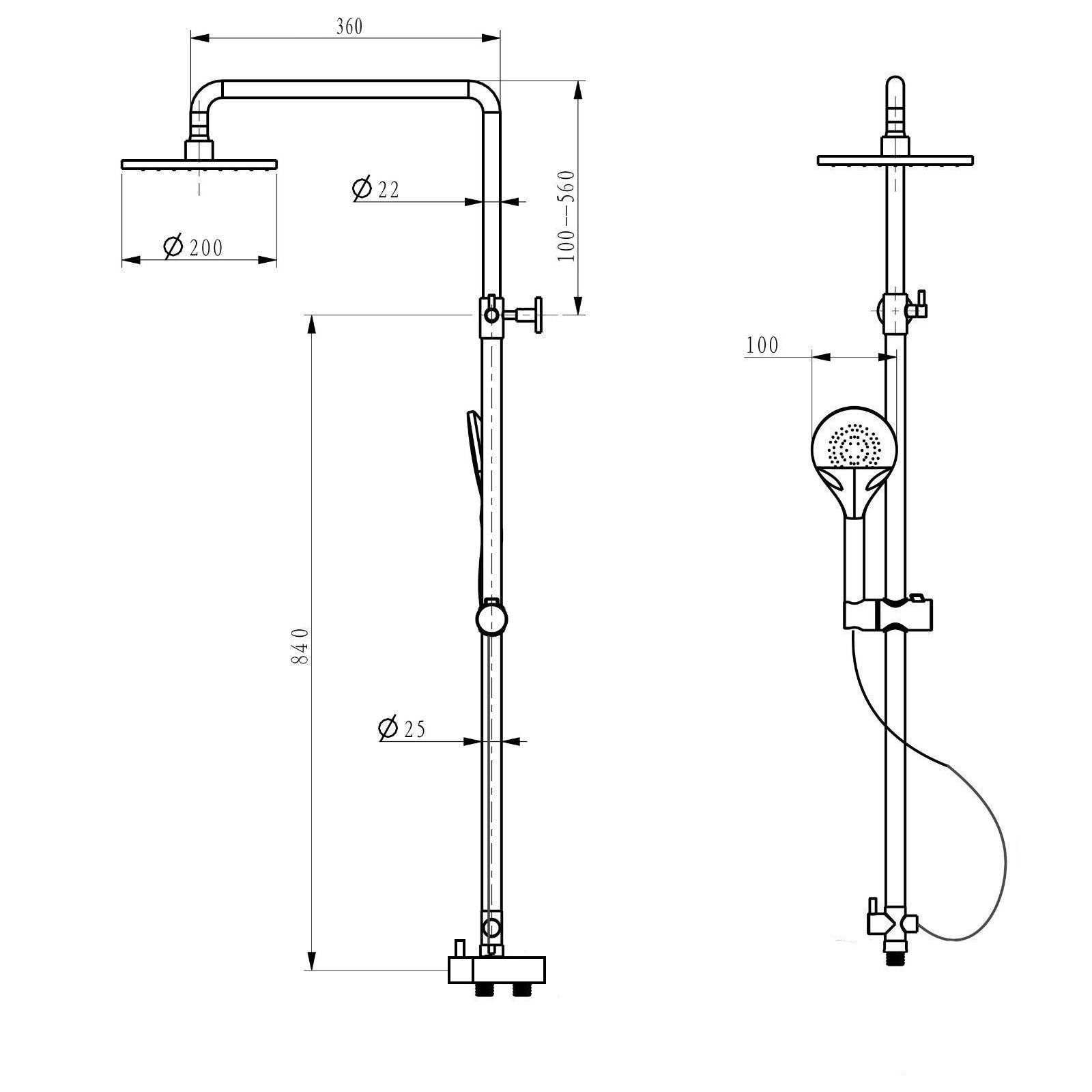 Round Chrome Thermostatic Shower Bar Valve Single Outlet Wall Mounted with Shower Slider Rail Kit