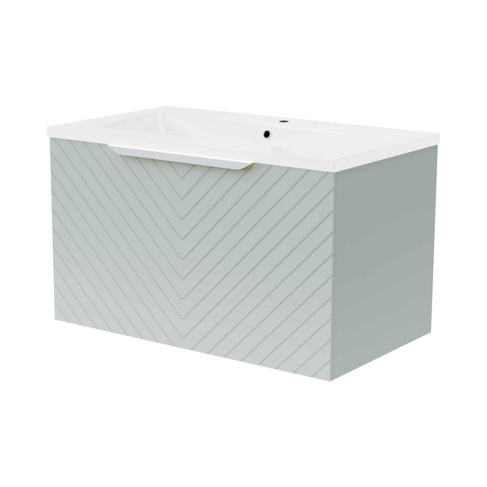 800mm Wall Hung Vanity Double Drawers Matte Green with Basin and Silver Handle