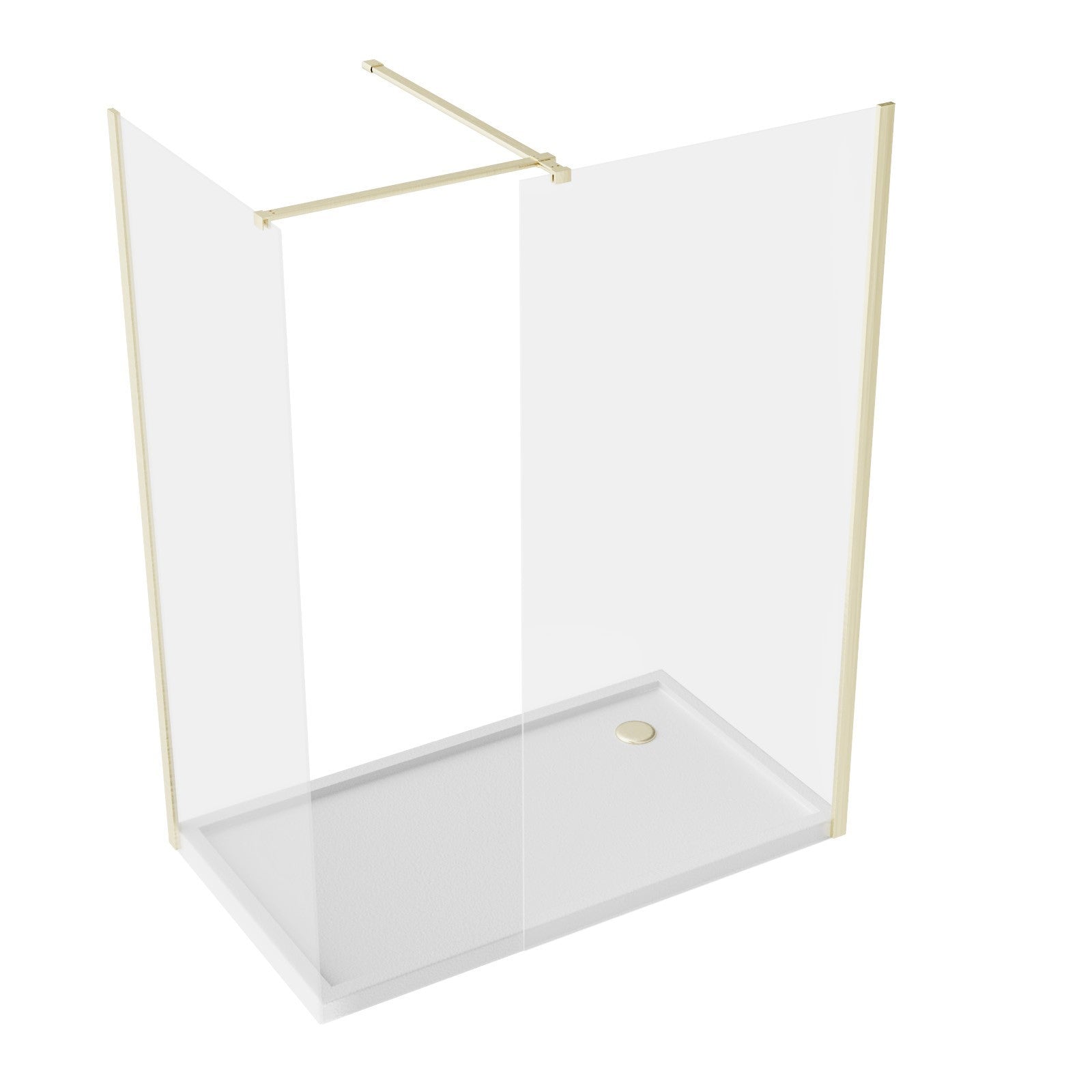 Brushed Brass 1400 x 800mm Wet Room Screen 8mm Tempered Glass with Tray