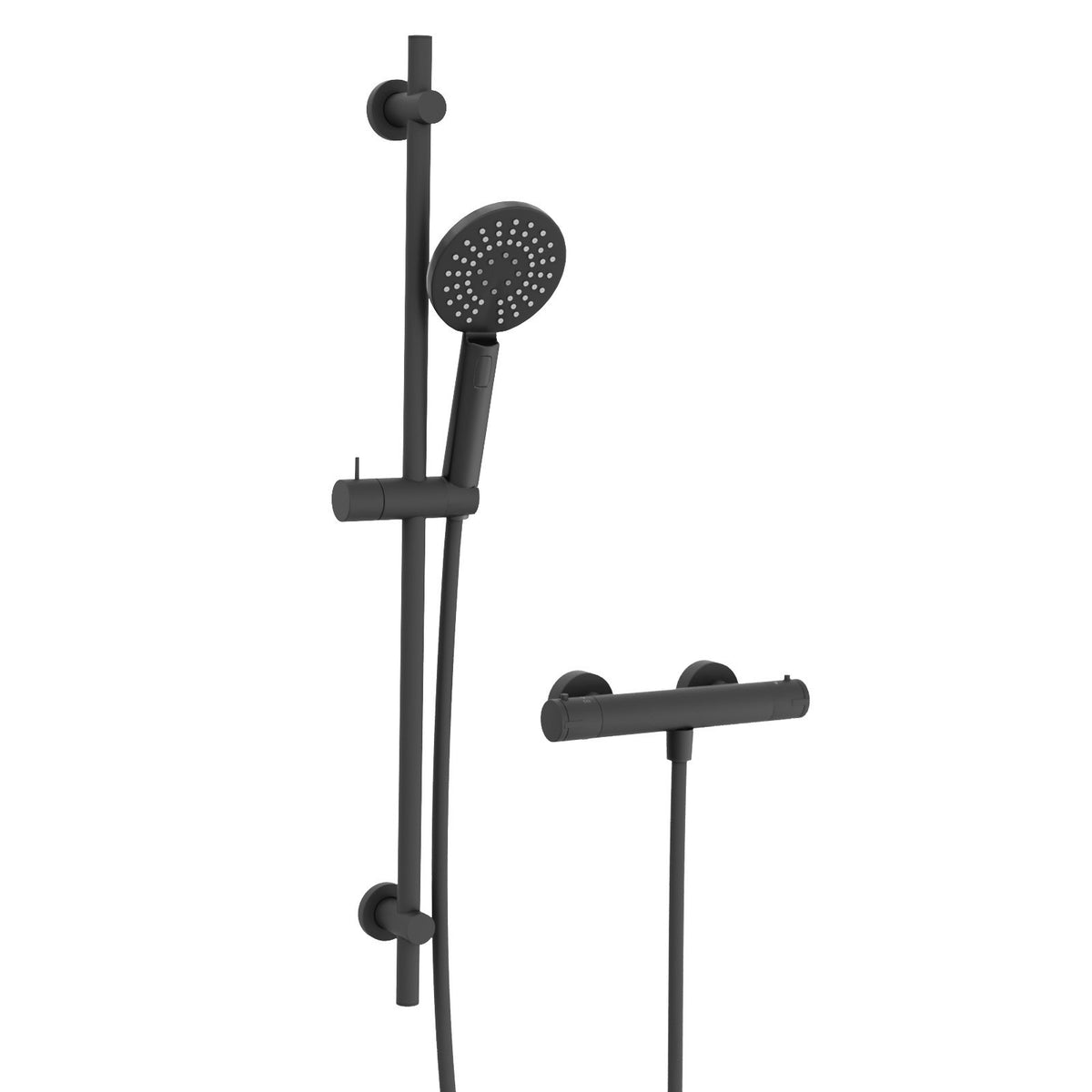 Round Matte Black Thermostatic Shower Bar with Shower Slider Rail Kit