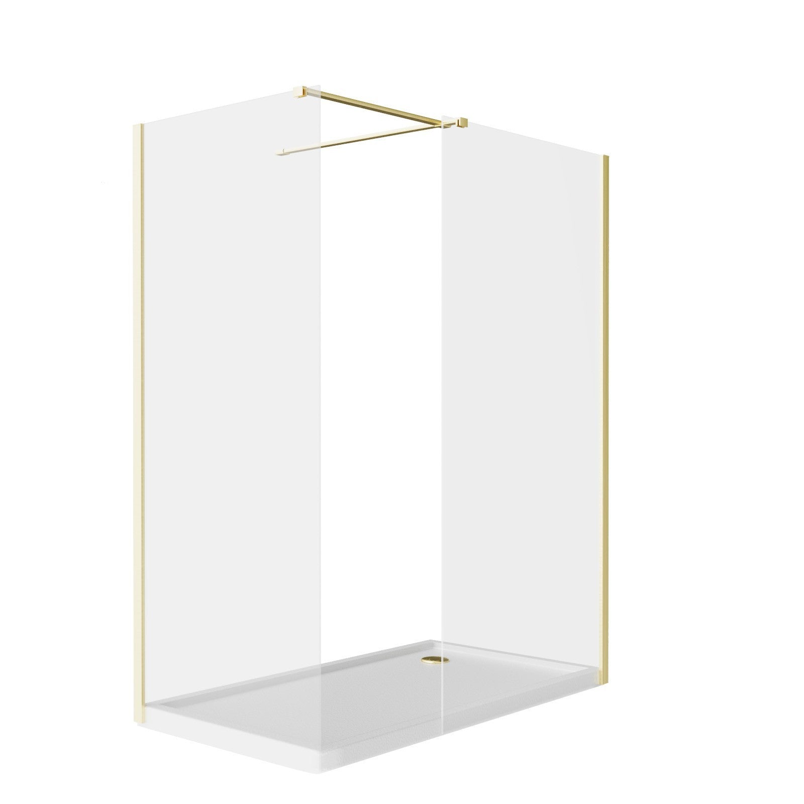 Brushed Brass 1400 x 800mm Wet Room Screen 8mm Tempered Glass with Tray