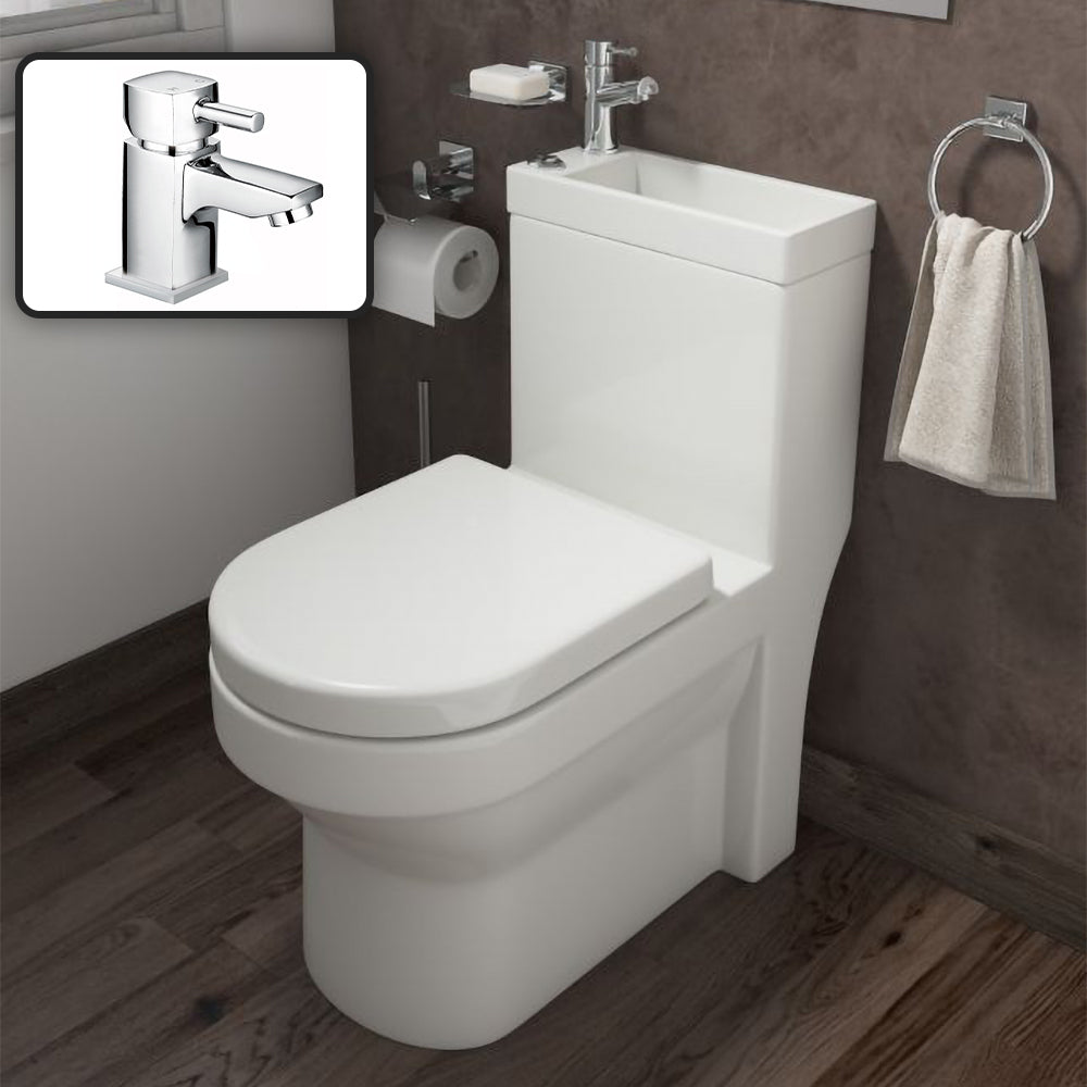 2 In 1 Compact Close Coupled Toilet and Basin Combo Space Saver Unit with Mono Basin Mixer Tap