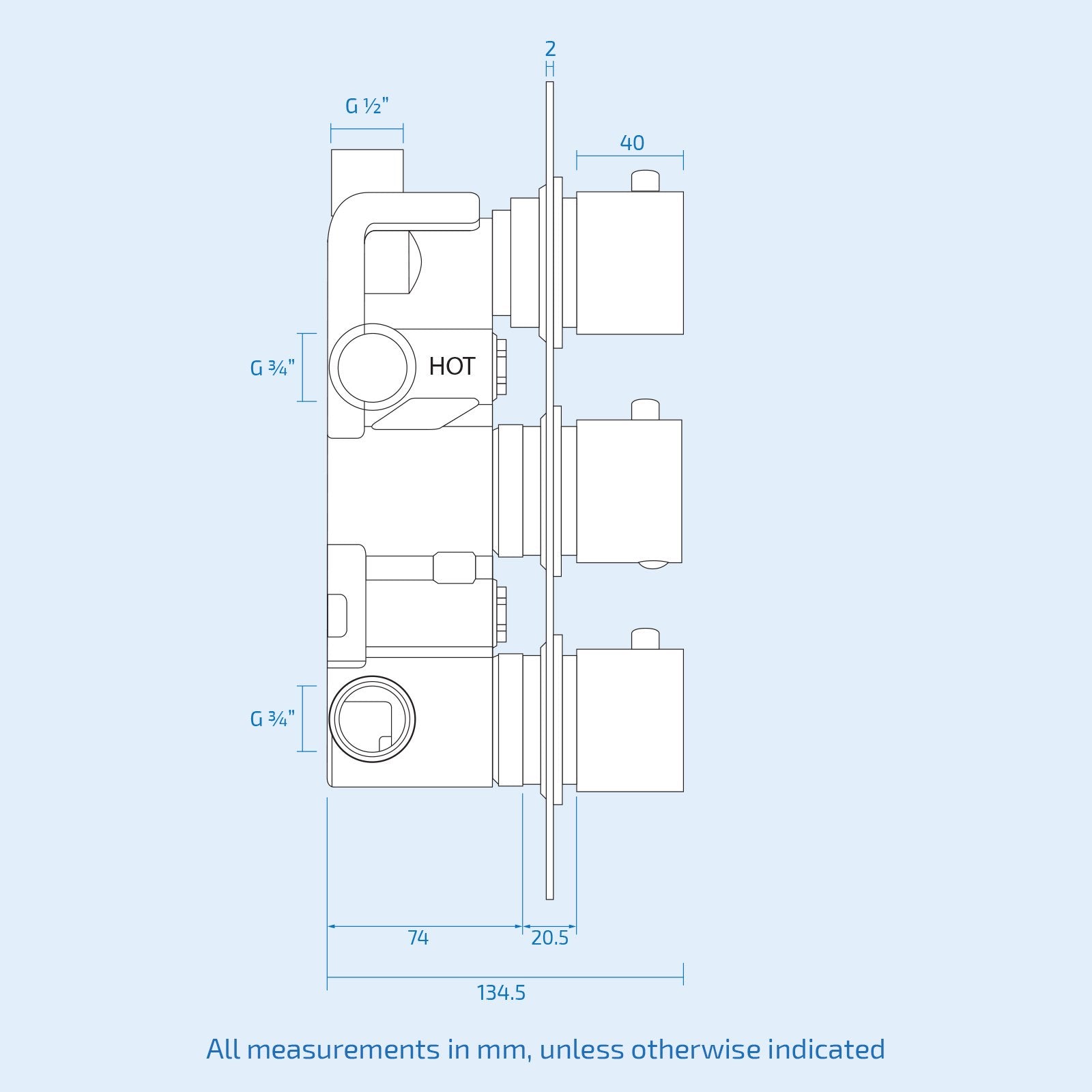 Lily Round 3 Dial 3 Way Brass Concealed Thermostatic Shower Mixer Valve Chrome
