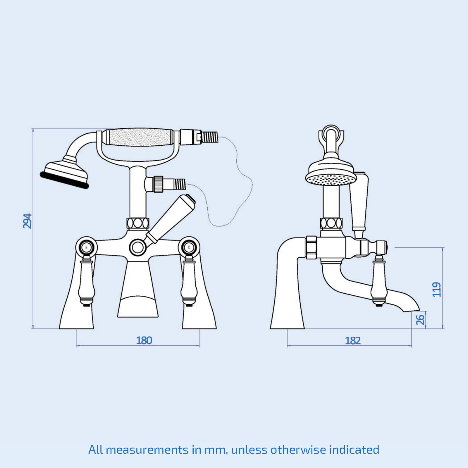 Imperior Traditional Bath Shower Mixer & Basin Dual Lever Mixer Tap