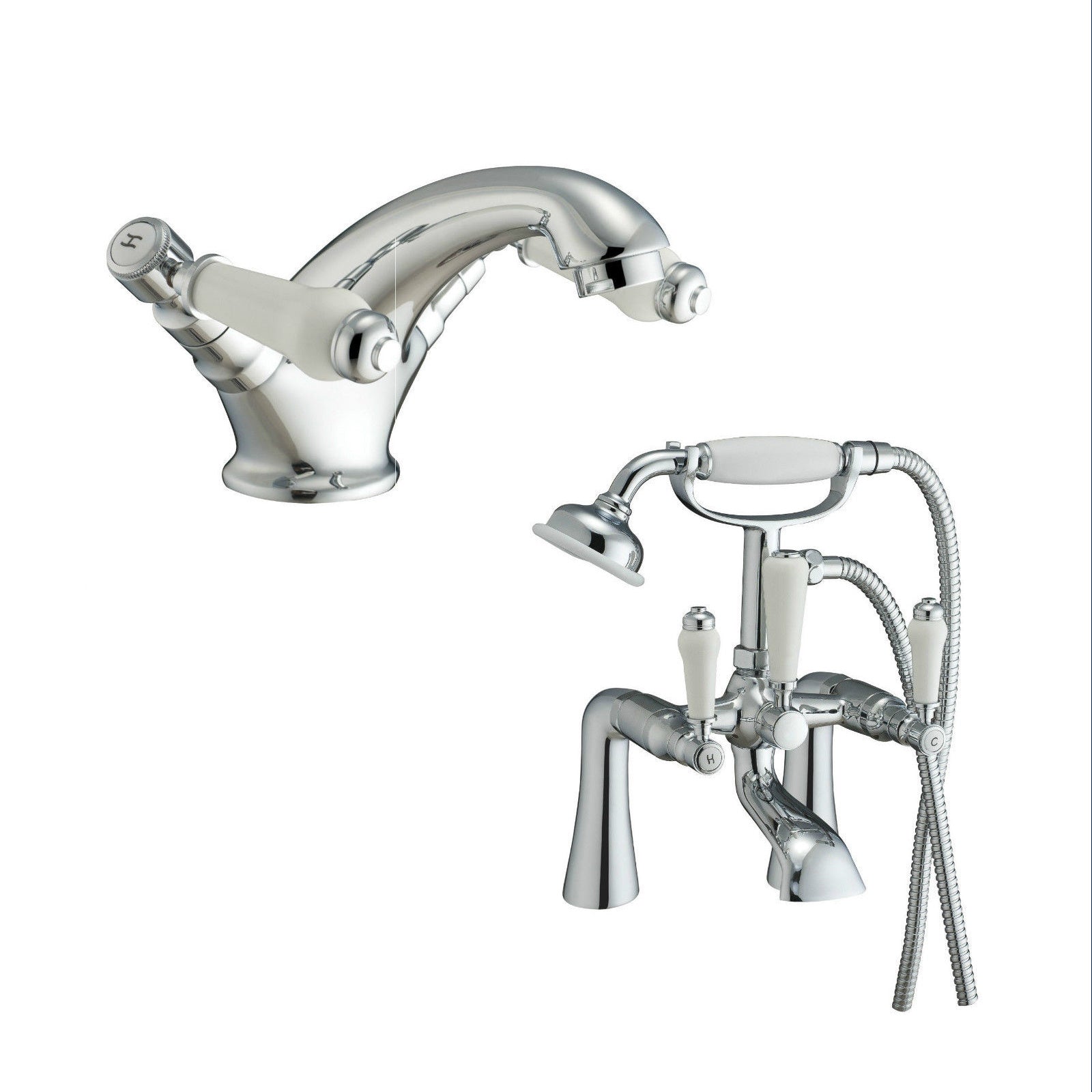 Imperior Traditional Bath Shower Mixer & Basin Dual Lever Mixer Tap