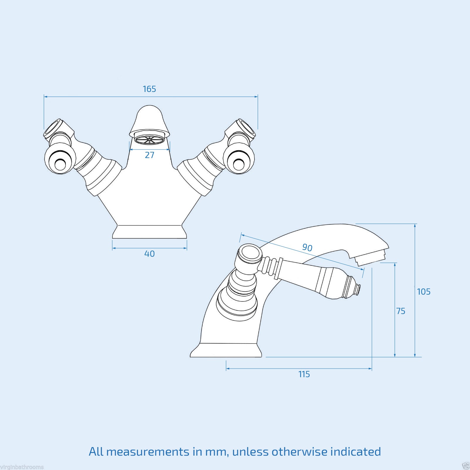 Imperior Traditional Bath Shower Mixer & Basin Dual Lever Mixer Tap