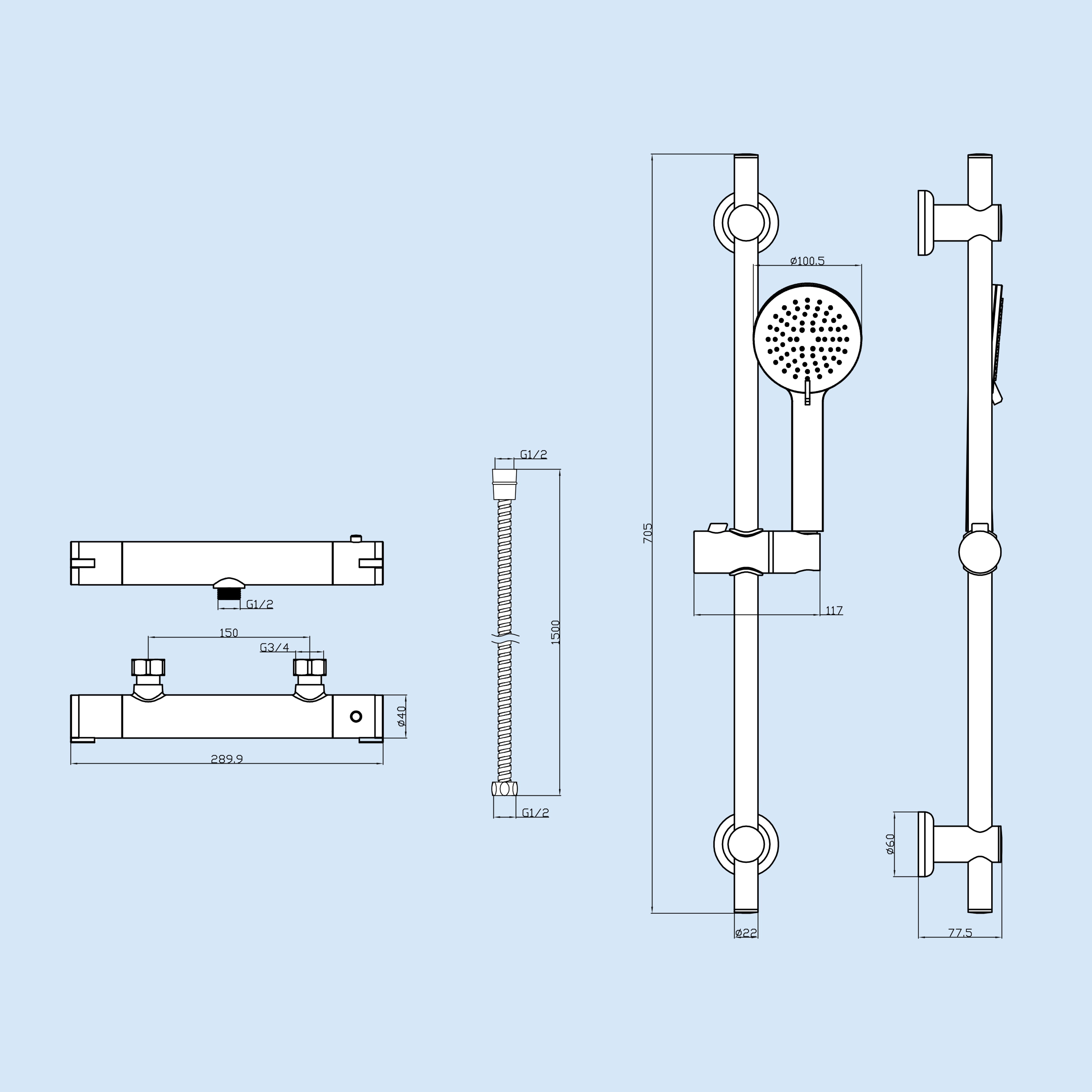 Loxley Round Thermostatic Mixer With Slider Rail & Handset Matte Black