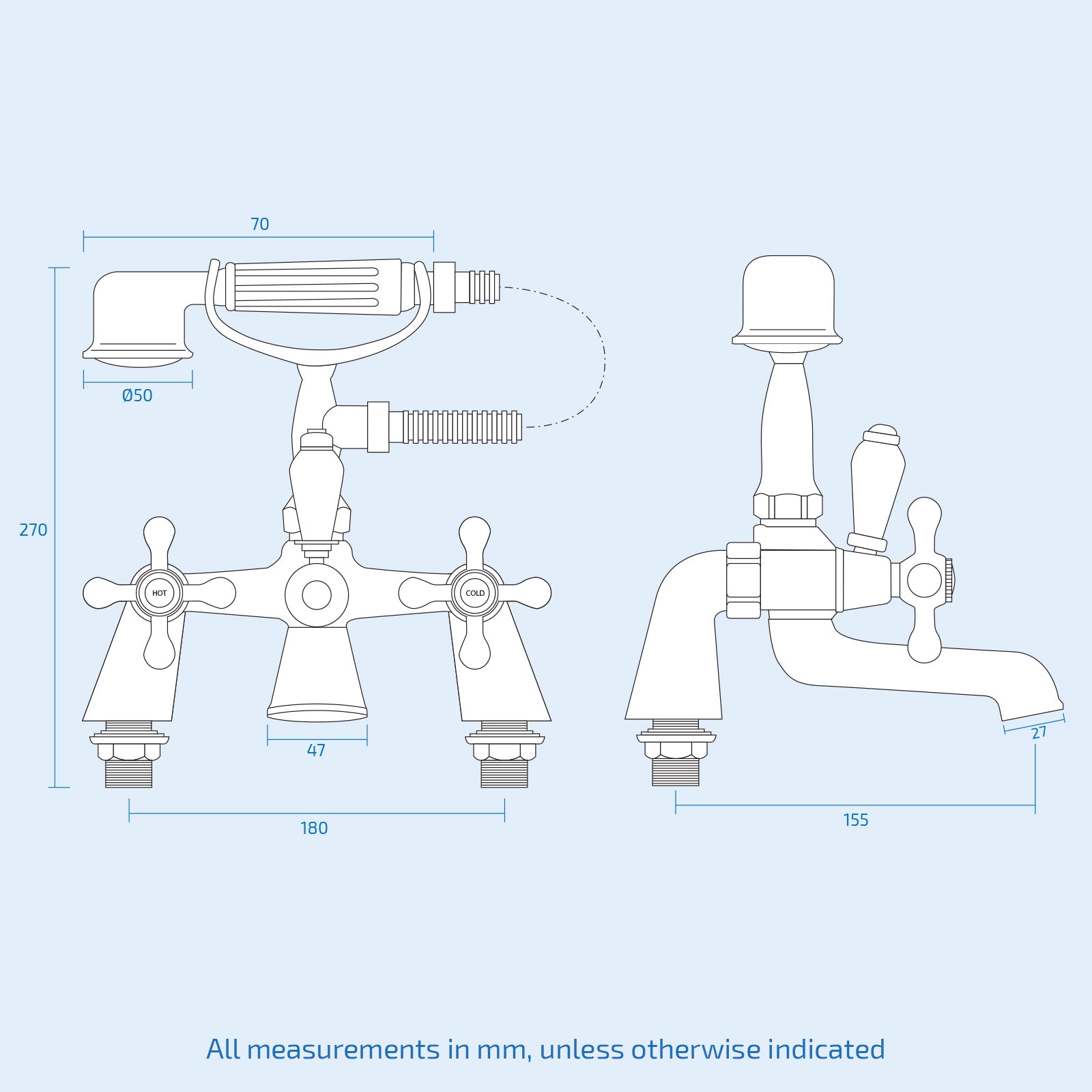 Stafford Victorian Set Of Hot & Cold Basin Taps And Bath Shower Mixer Tap With Handheld Kit