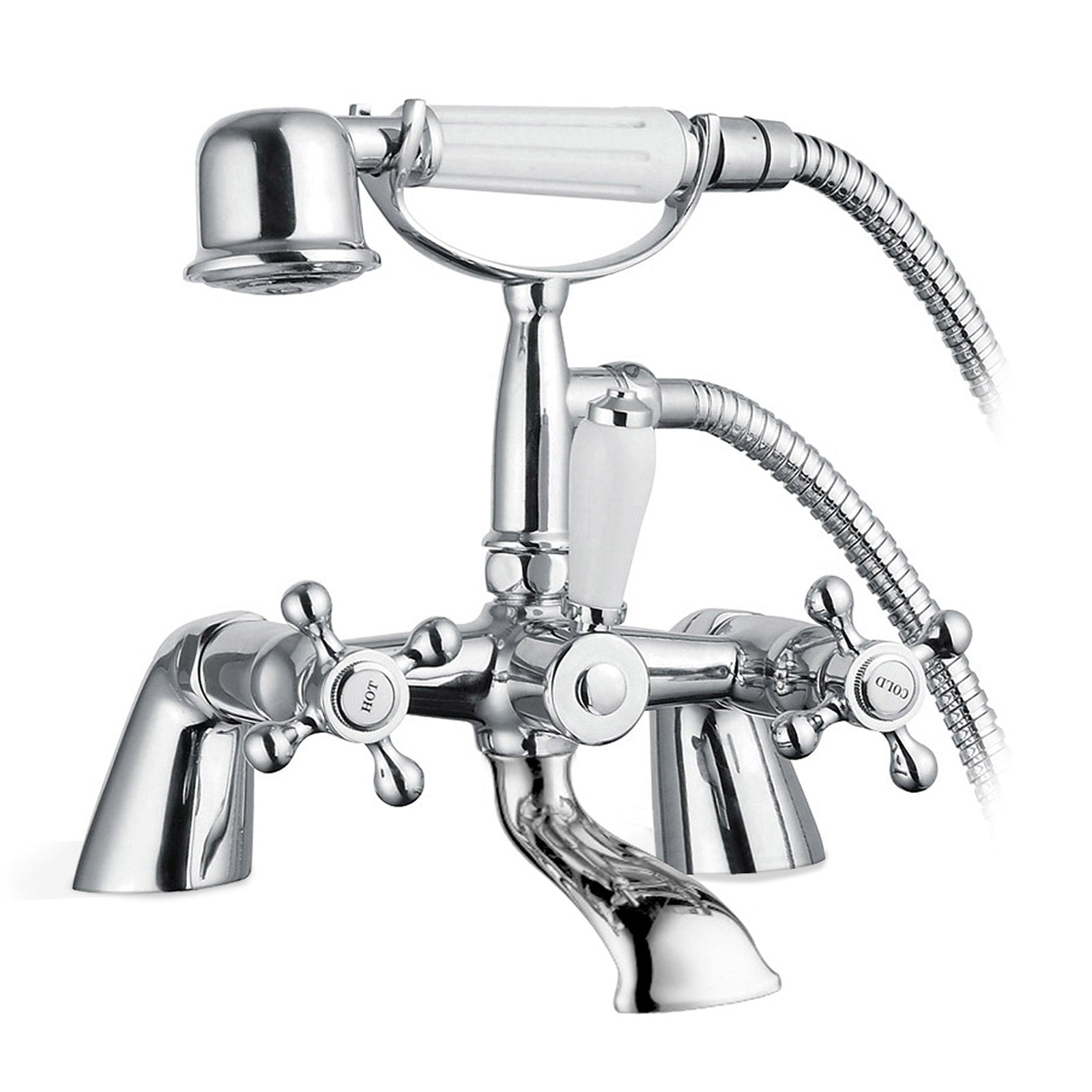 Stafford Victorian Set Of Hot & Cold Basin Taps And Bath Shower Mixer Tap With Handheld Kit