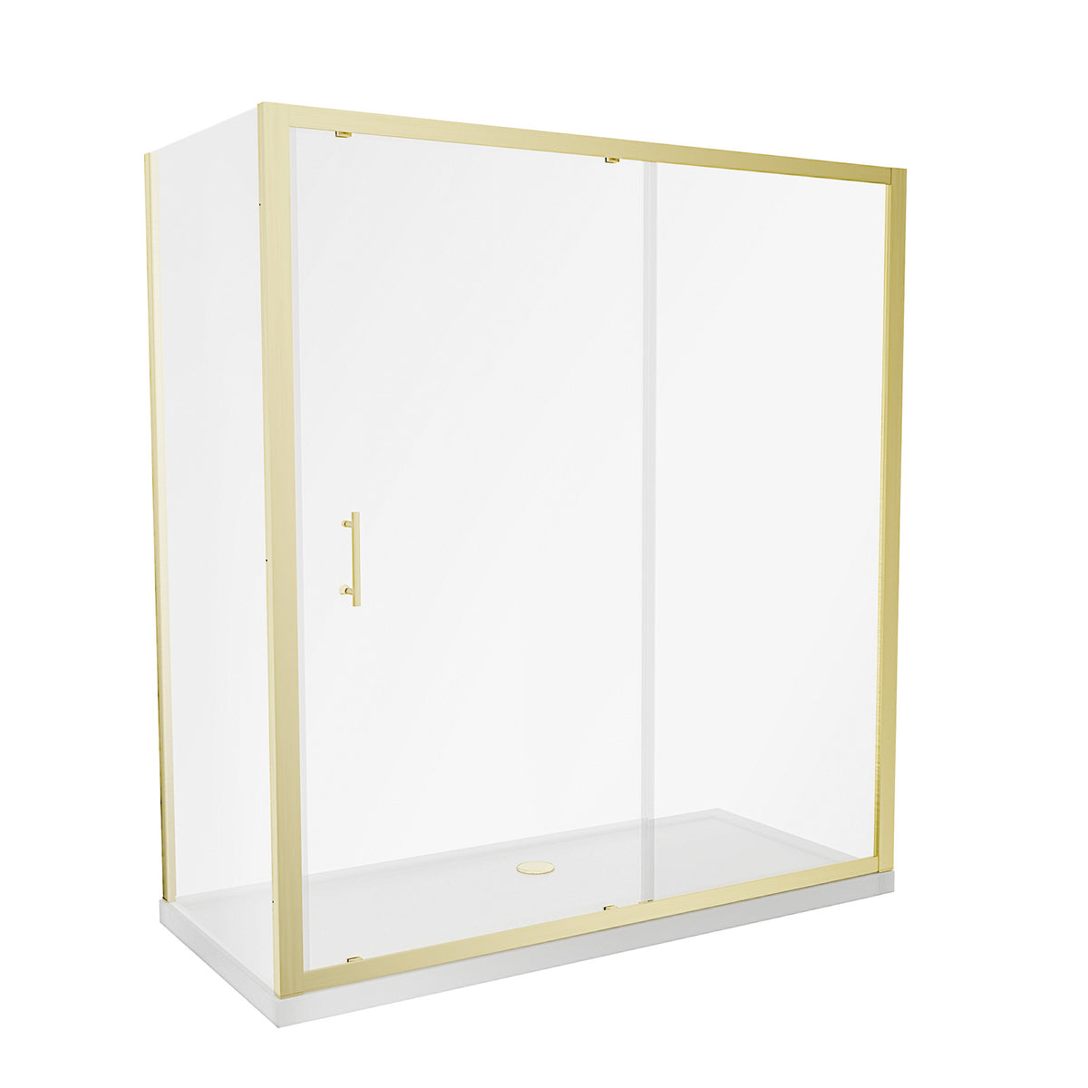 Shower 1700 x 1850mm Slider Door With 700 x 1850mm Side Panel & Tray - Brushed Brass