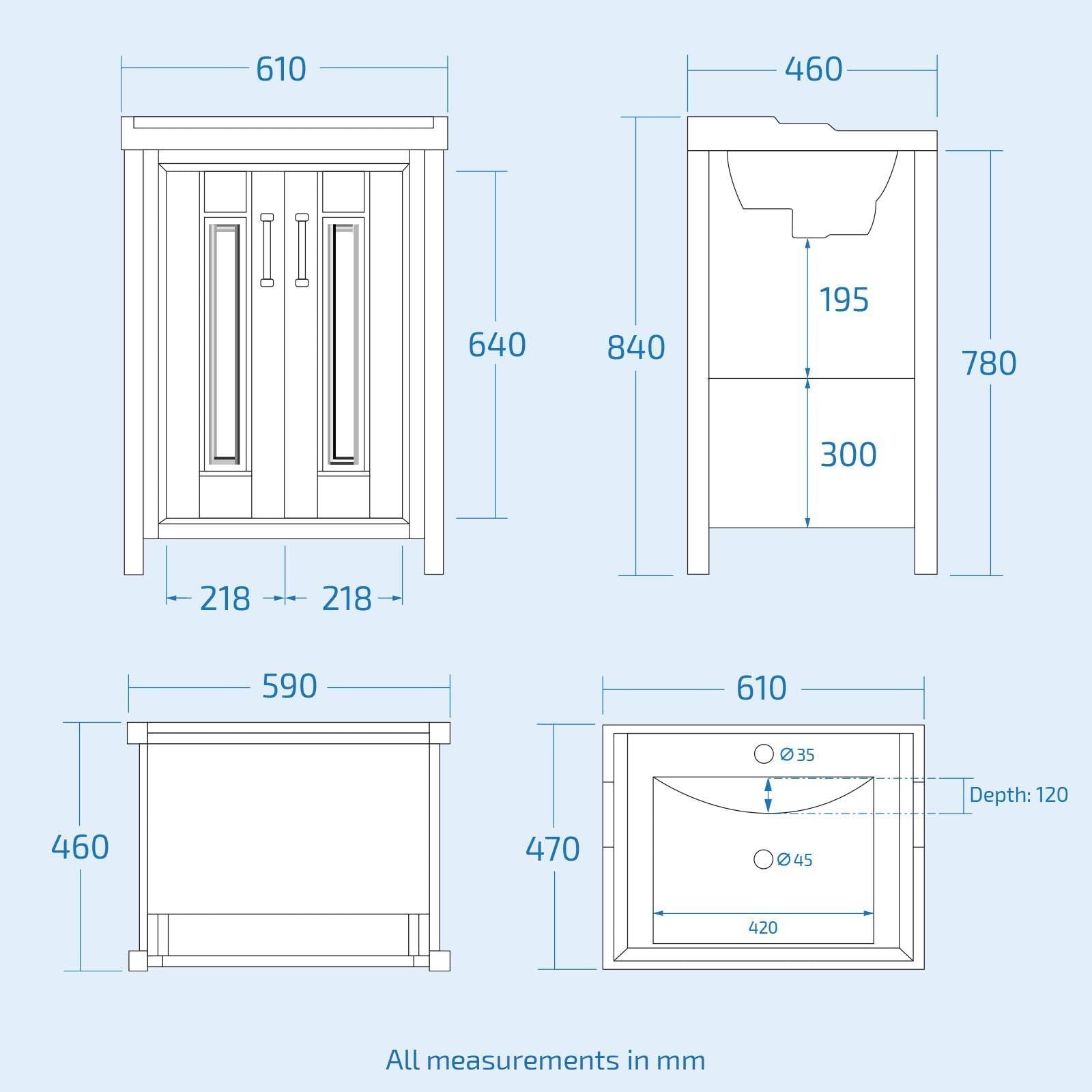 Chiltern 600mm Freestanding Vanity Basin Cabinet Ivory