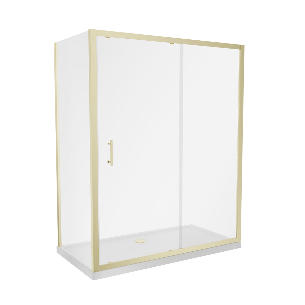 Shower 1400 x 1850mm Slider Door With 700mm Side Panel & Tray - Brushed Brass