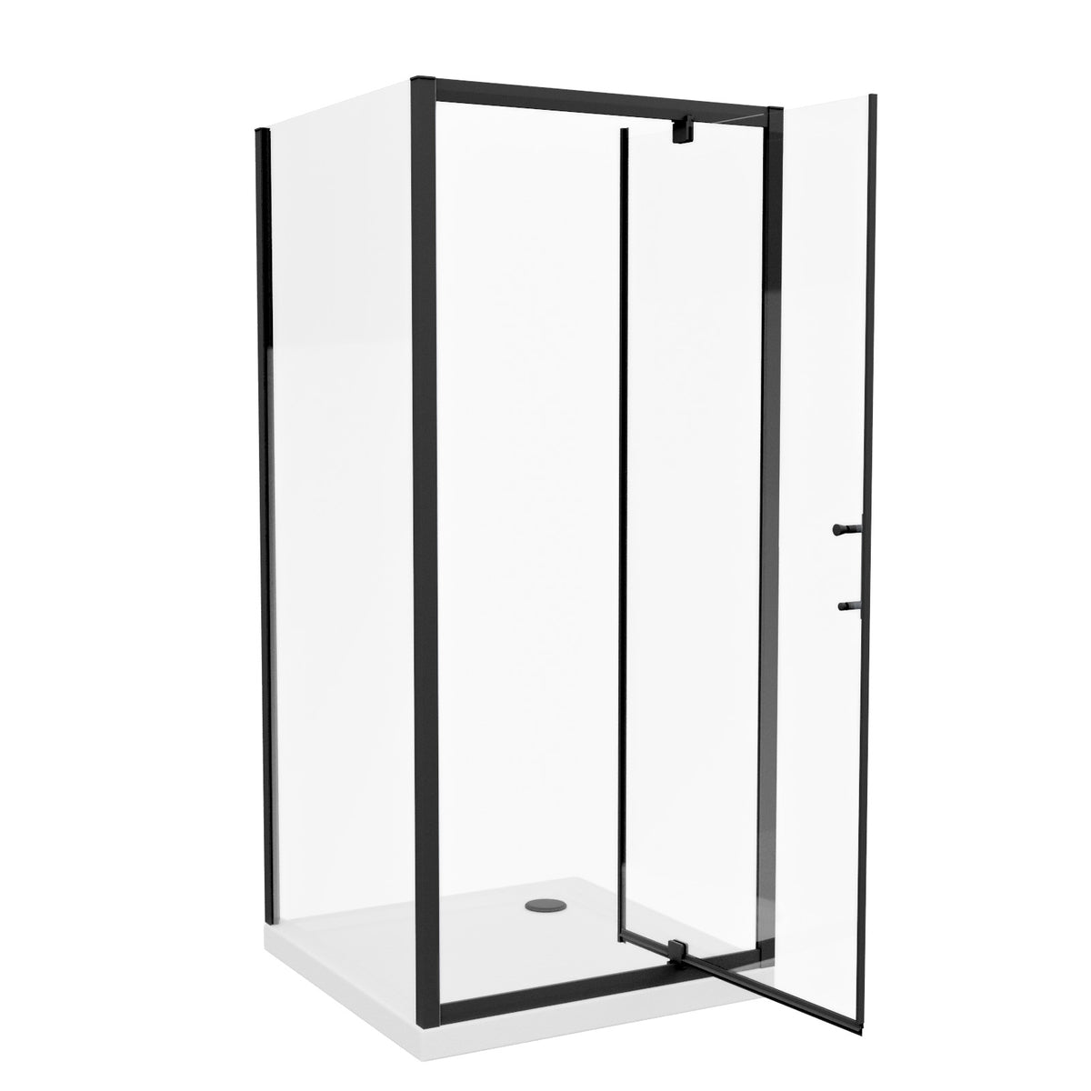Shower Pivot Door 800mm x 1850mm & Side Panel with Tray & Waste - Matte Black