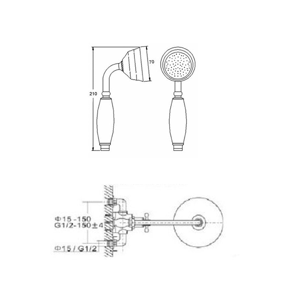 Traditional Victorian Thermostatic 8” Shower Valve With Brass Slider Rail