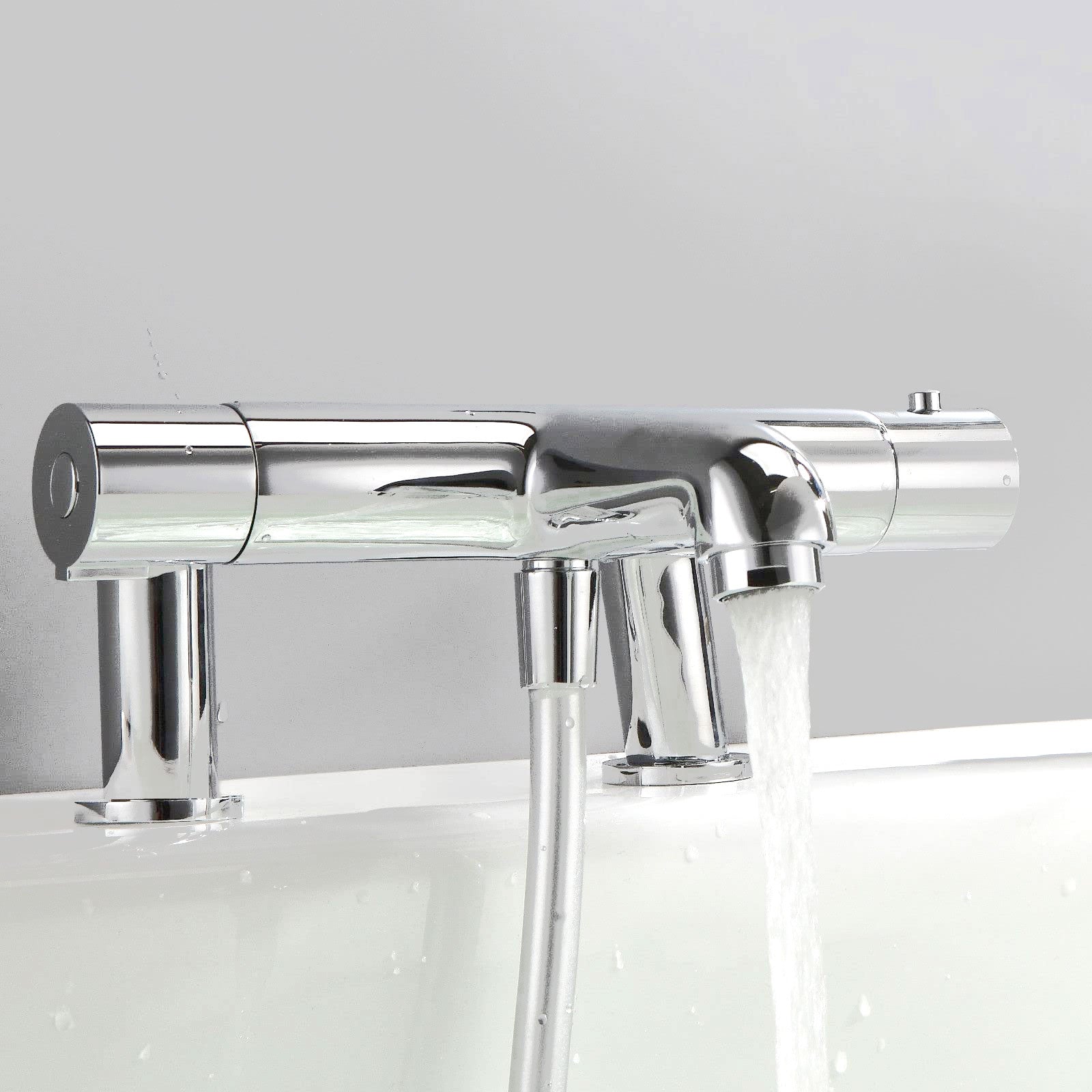 Modern Deck Mounted Thermostatic Chrome Bath Mounted Shower Mixer Tap