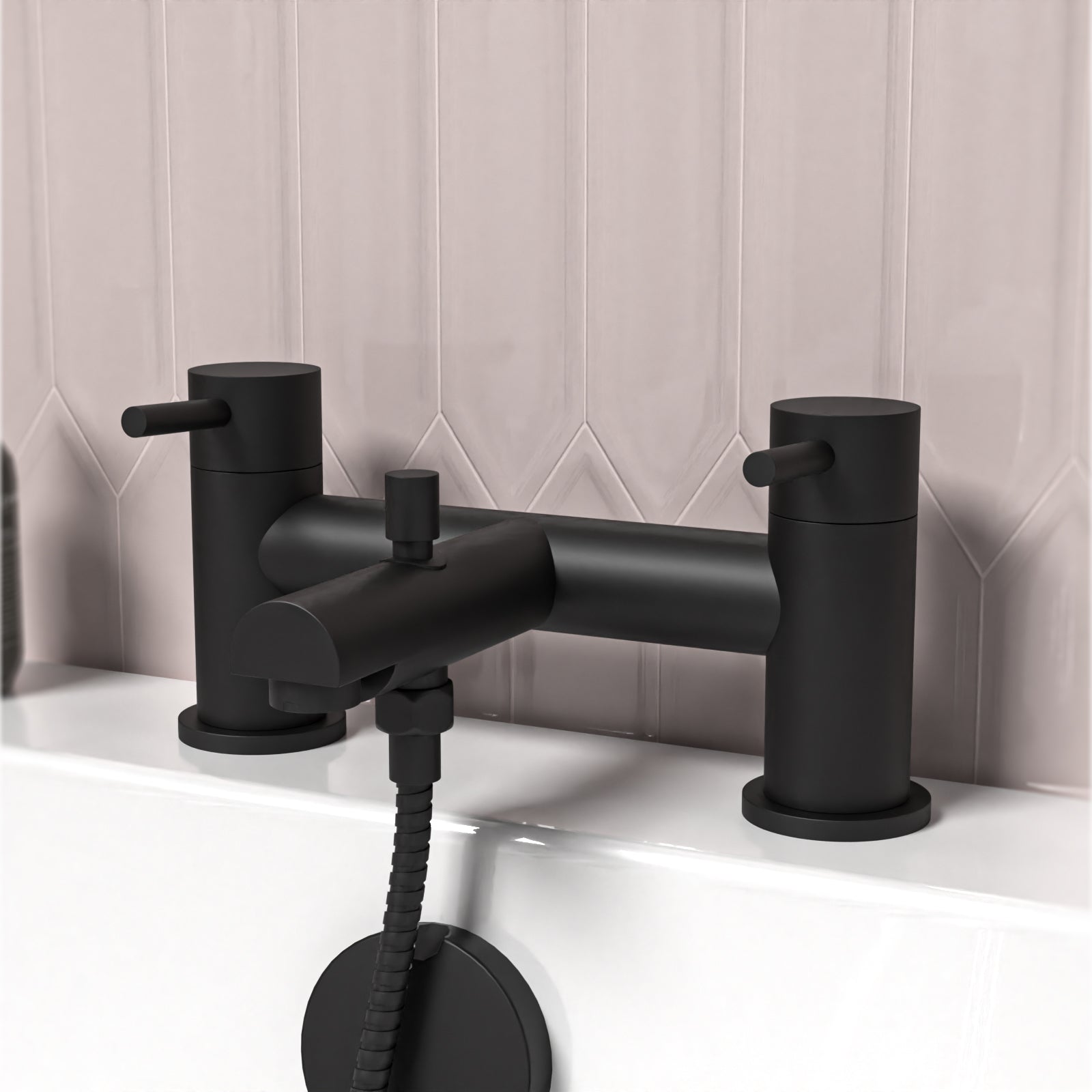 Hatton Shower Mixer Tap With Handheld Shower Kit Matt Black