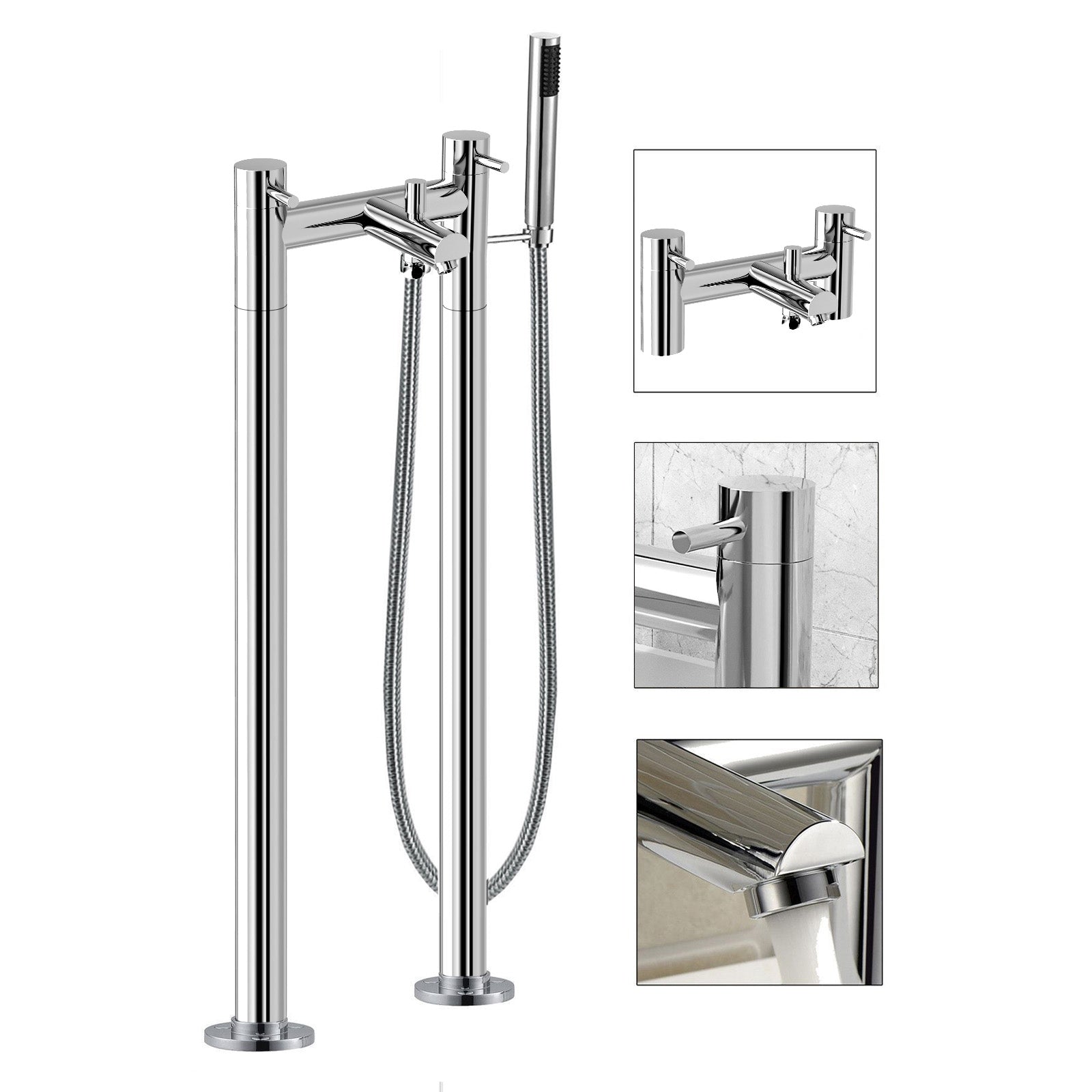 Blossom Contemporary Freestanding Floor Mounted Bath Shower Mixer Tap With Handheld Kit