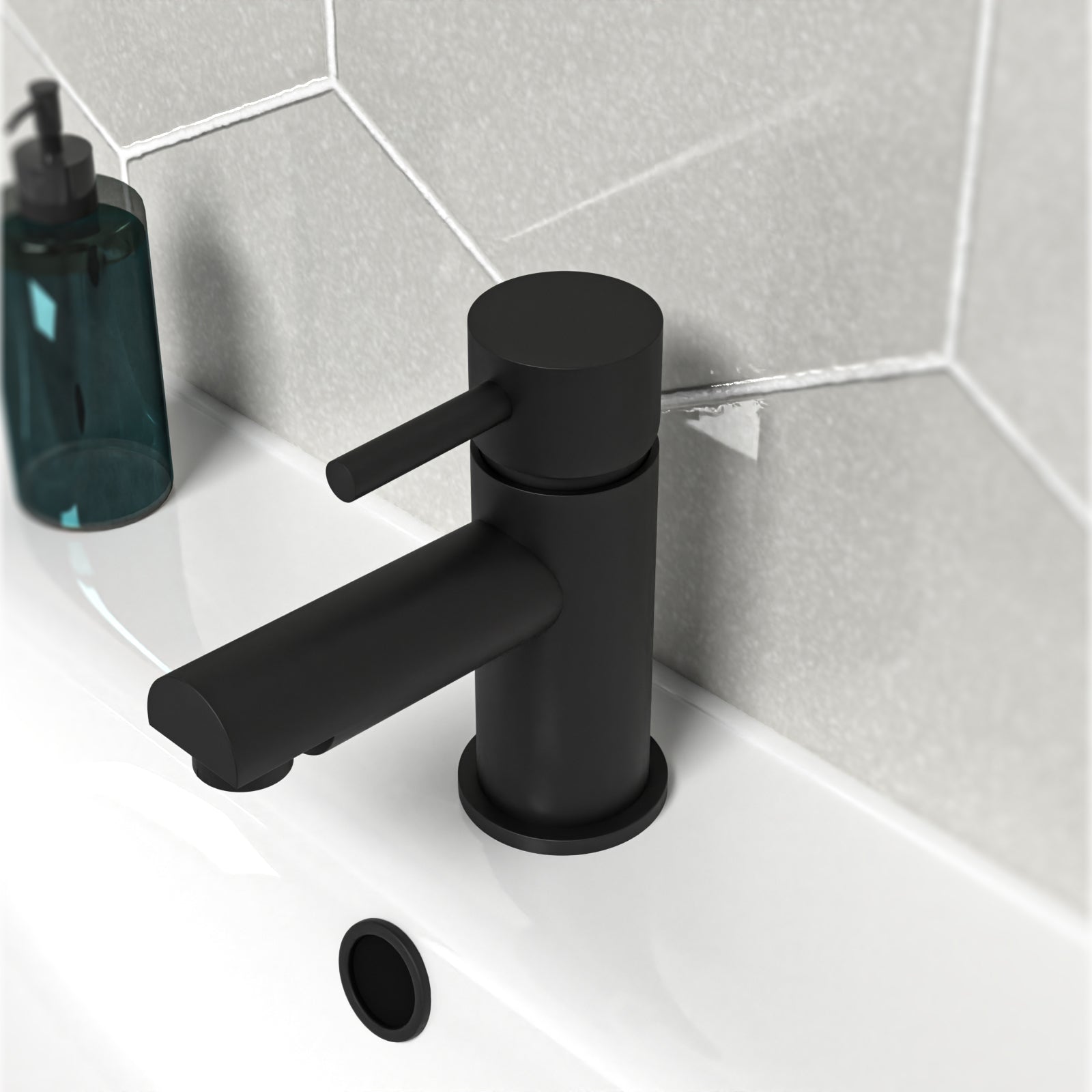 Hatton Bathroom Basin Single Lever Mixer Tap & Waste Matt Black