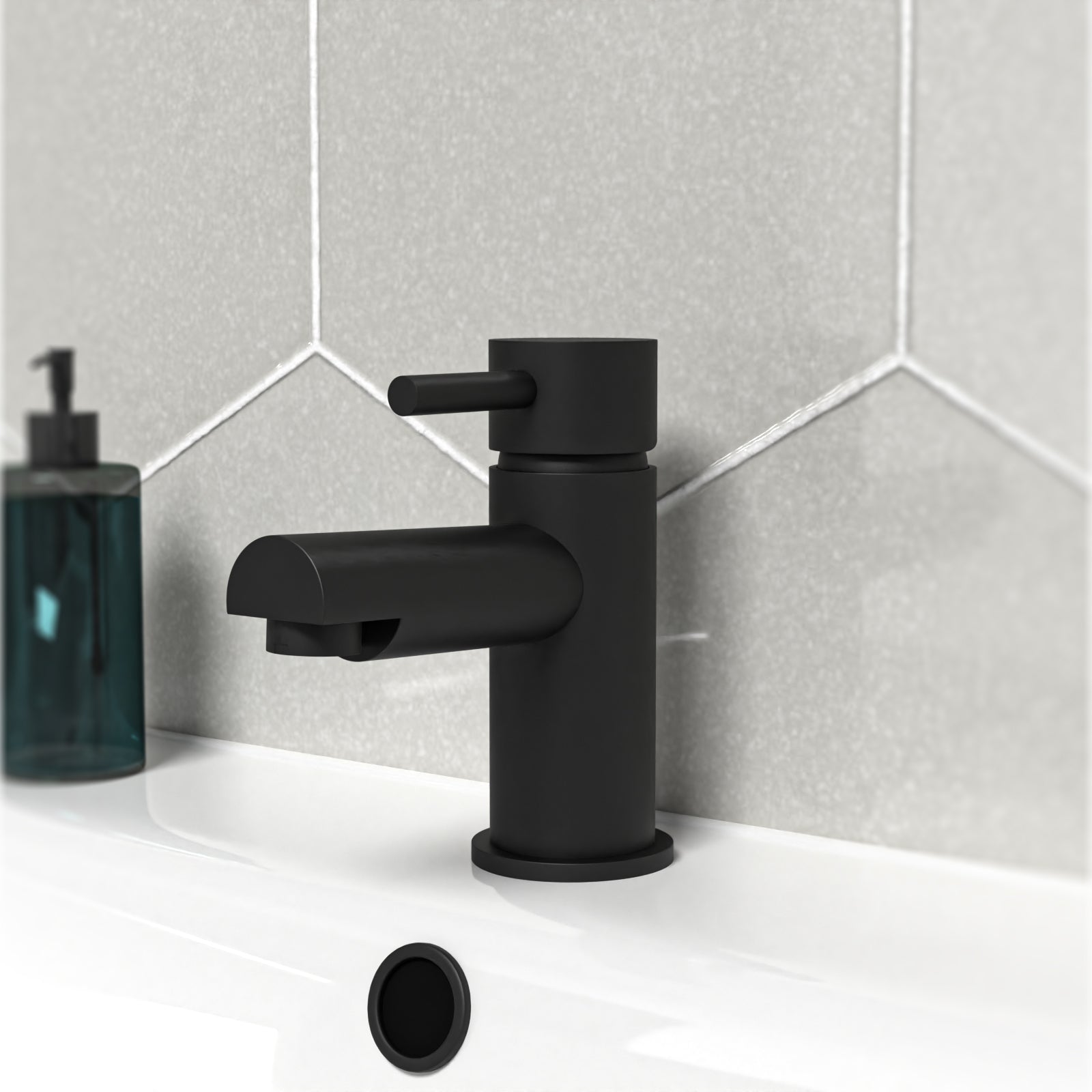 Hatton Bathroom Basin Single Lever Mixer Tap & Waste Matt Black